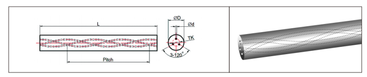 Precision Ground rod 3 Helical Coolant Holes 30 degree