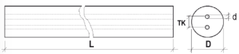 Tungsten Carbide rod with 2 parallel coolant ducts